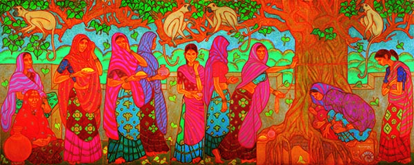 Ritual of Dasamata, 2014 Oil on canvas | 78 x 192 inches 